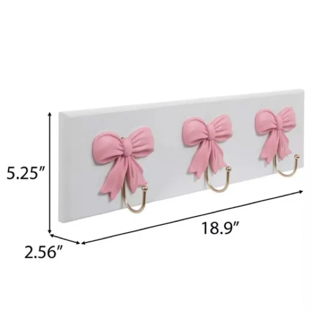 Pink Bow Wood Wall Decor With Hooks